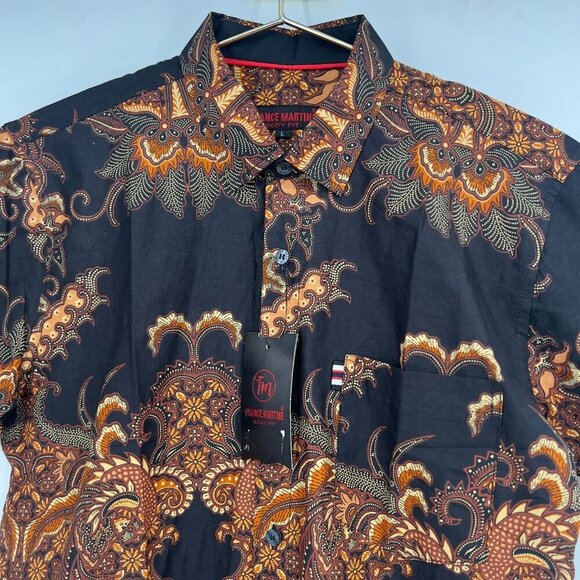 France Martine Batik Print Short Sleeve Shirt Men's Size L – 100% Cotton - Picture 2 of 9